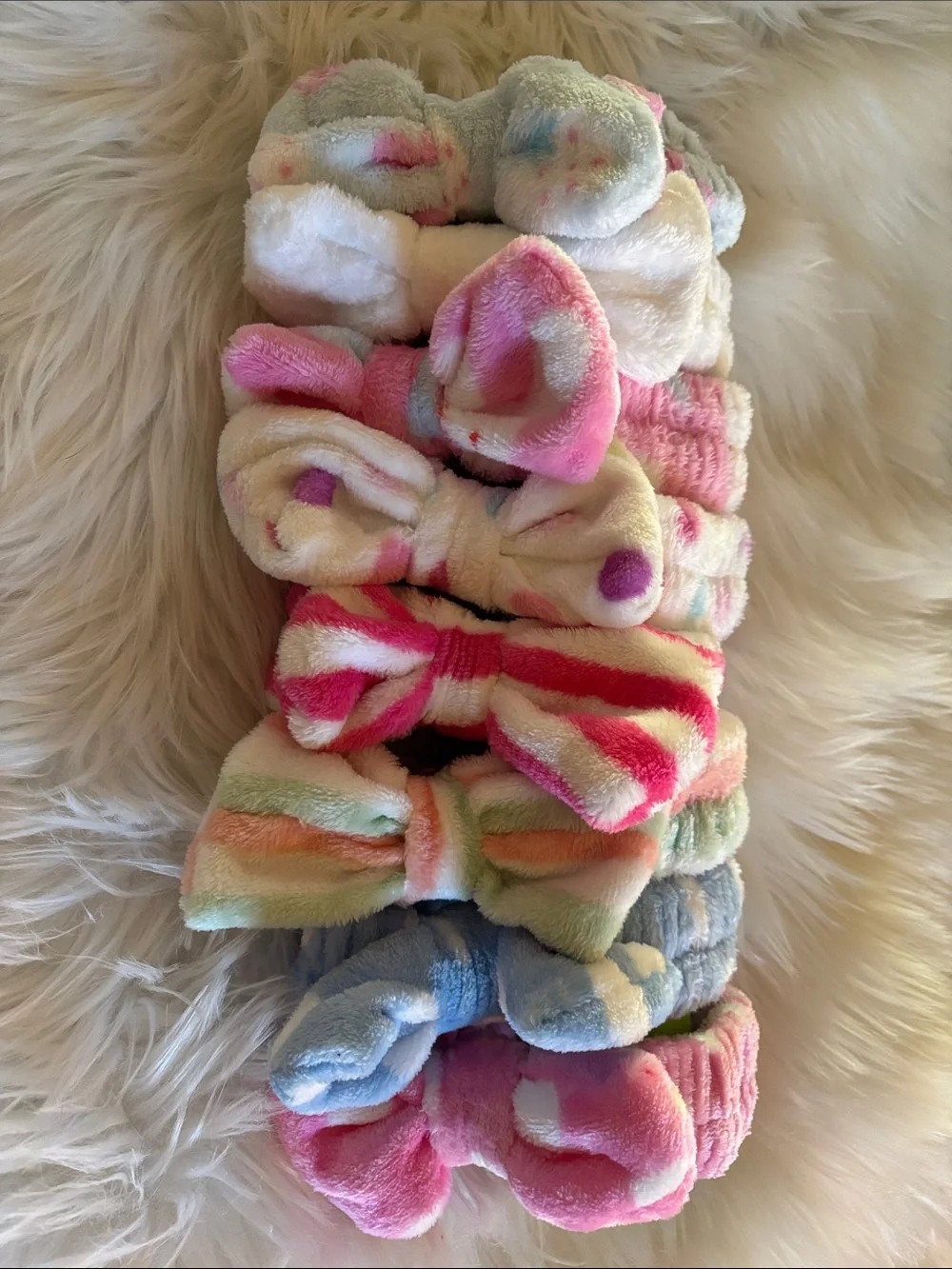 New set of 8 Multi-Colored Plush Bow Headbands.